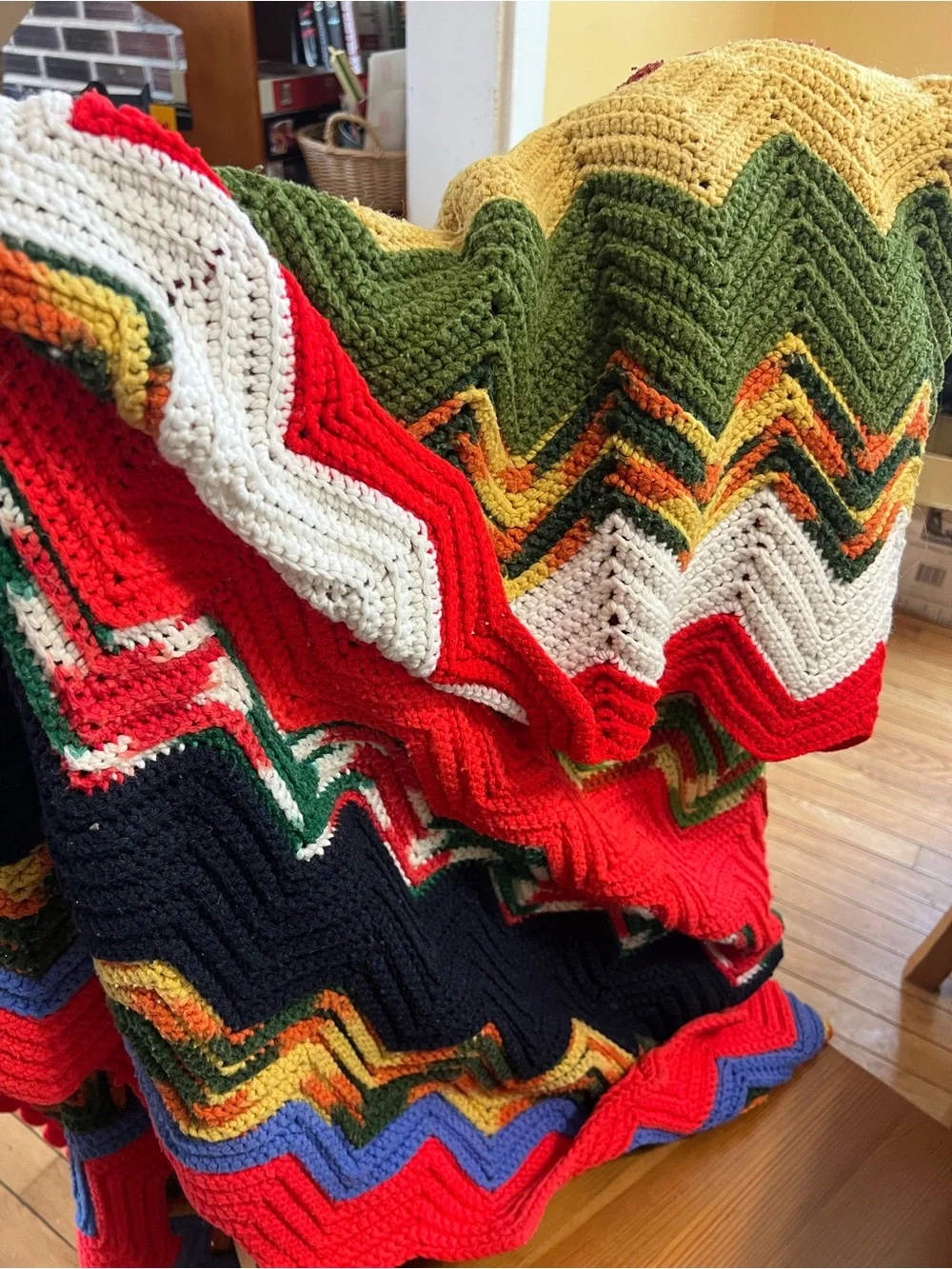Handmade Chevron Crochet Throw Blanket - Multi-Color